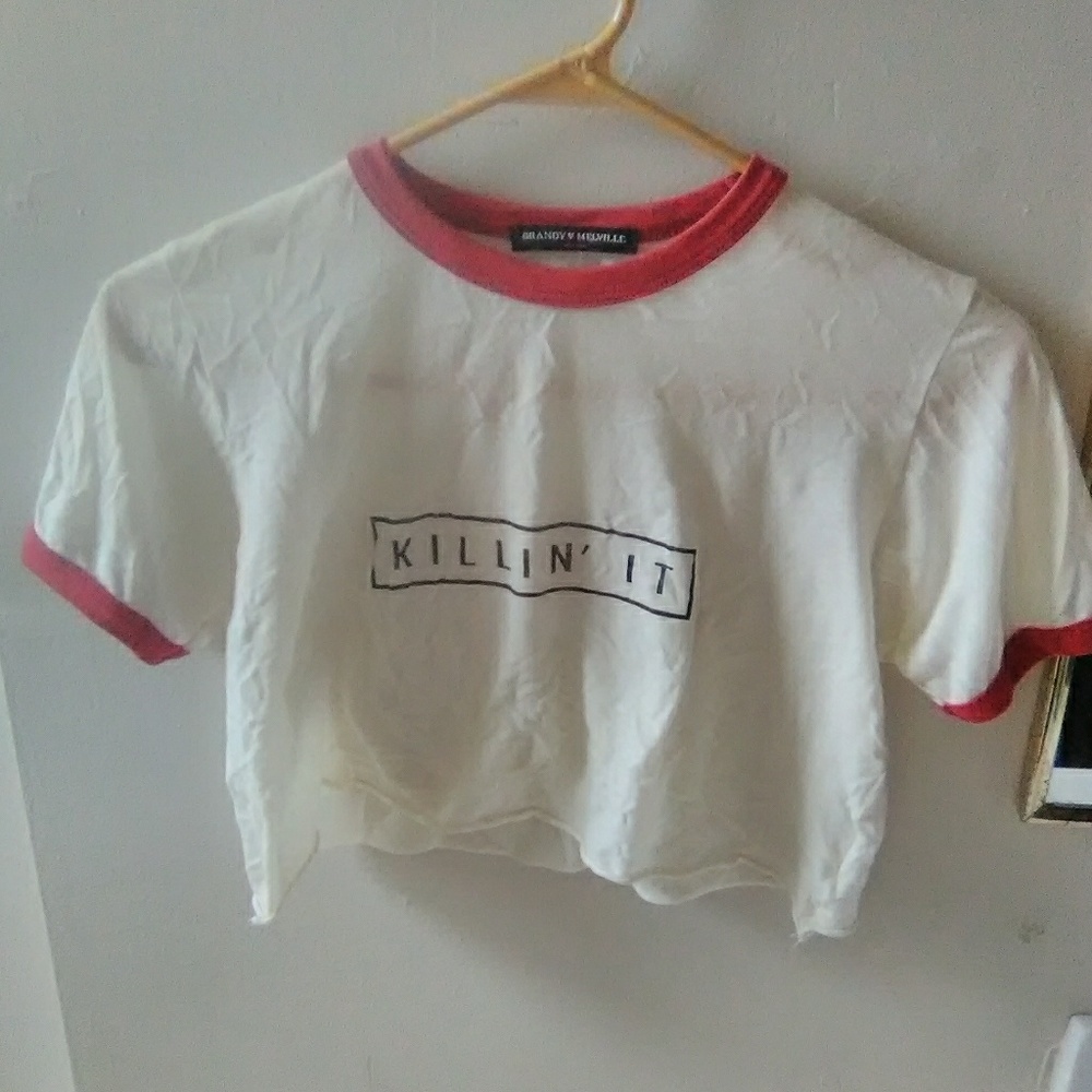 Brandy Melville crop top White& red Killin it